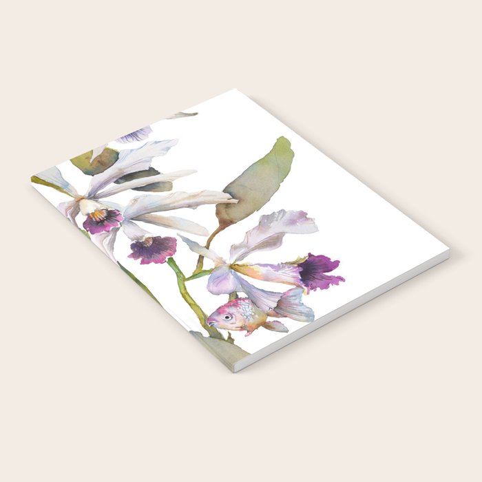 Cattleya Orchid White and Purple with Goldfish Muted Pallet Botanical Design Notebook Gallery Image 1