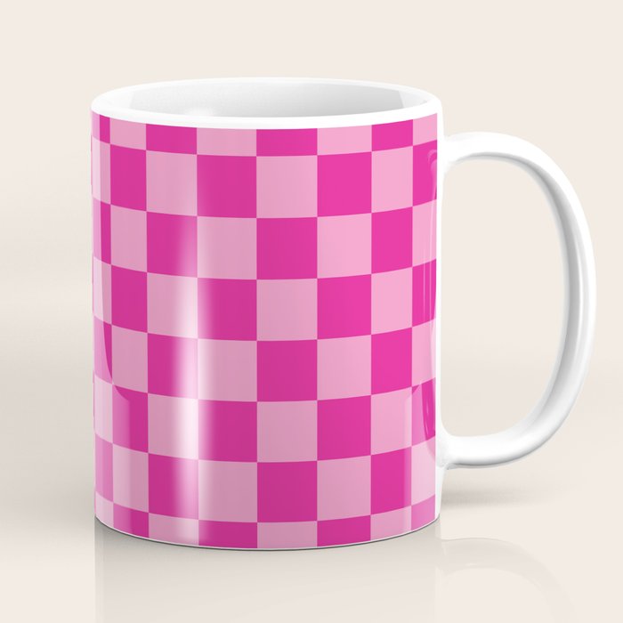 Double Pink Hot Magenta Checkered Pattern Coffee Mug Gallery Image 1