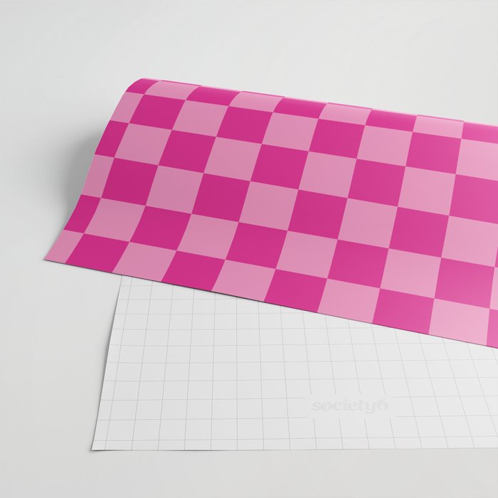 Double Pink Hot Magenta Checkered Pattern Wrapping Paper Gallery Image 2
