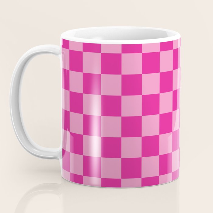 Double Pink Hot Magenta Checkered Pattern Coffee Mug Gallery Image 3