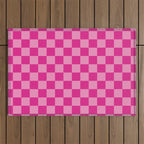 Double Pink Hot Magenta Checkered Pattern Outdoor Rug Gallery Image 1