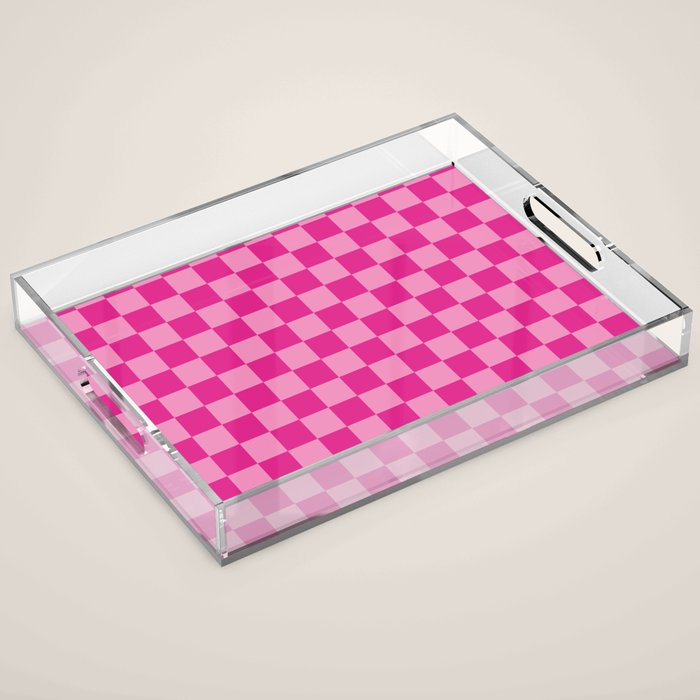 Double Pink Hot Magenta Checkered Pattern Acrylic Tray Gallery Image 1