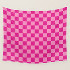 Double Pink Hot Magenta Checkered Pattern Wall Tapestry Gallery Image 4