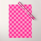 Double Pink Hot Magenta Checkered Pattern Wrapping Paper Gallery Image 1