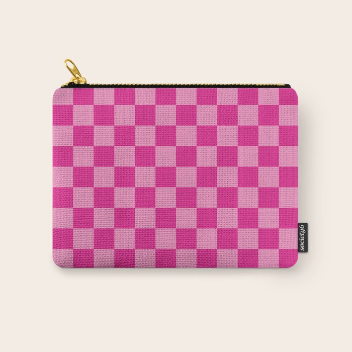Double Pink Hot Magenta Checkered Pattern Carry All Pouch Gallery Image 1
