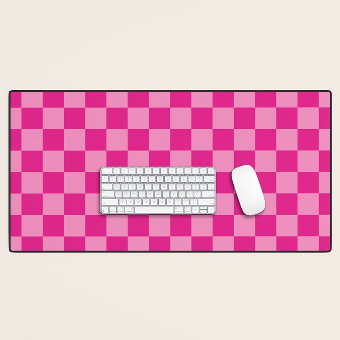 Double Pink Hot Magenta Checkered Pattern Desk Mat Gallery Image 1