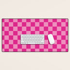 Double Pink Hot Magenta Checkered Pattern Desk Mat Gallery Image 1