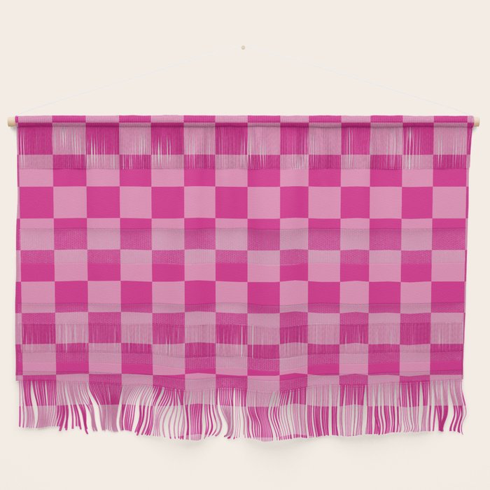 Double Pink Hot Magenta Checkered Pattern Wall Hanging Gallery Image 1