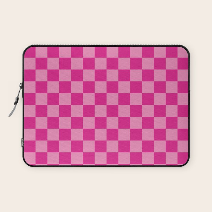 Double Pink Hot Magenta Checkered Pattern Laptop Sleeve Gallery Image 1