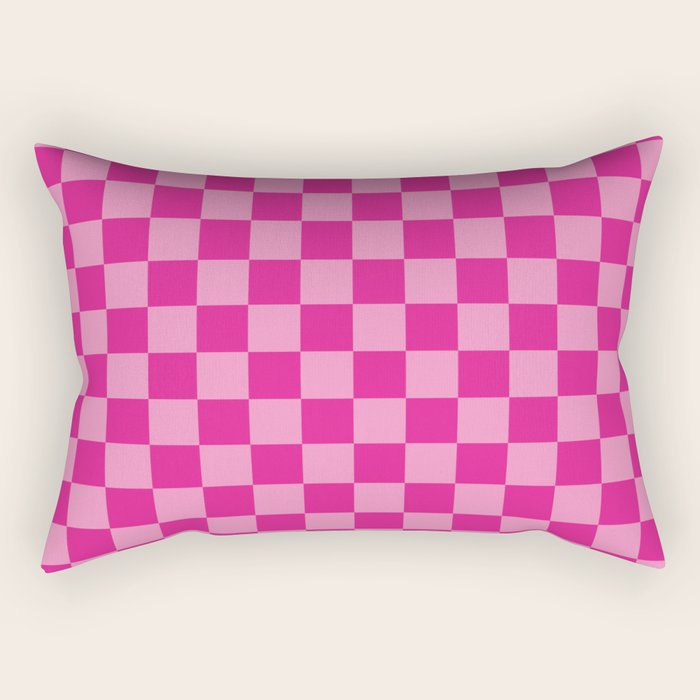 Double Pink Hot Magenta Checkered Pattern Rectangular Pillow Gallery Image 1
