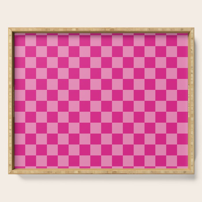 Double Pink Hot Magenta Checkered Pattern Serving Tray Gallery Image 1