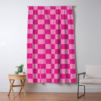Double Pink Hot Magenta Checkered Pattern Window Curtain Gallery Image 5