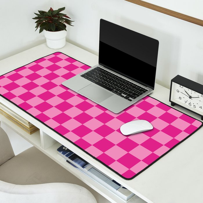 Double Pink Hot Magenta Checkered Pattern Desk Mat Gallery Image 2
