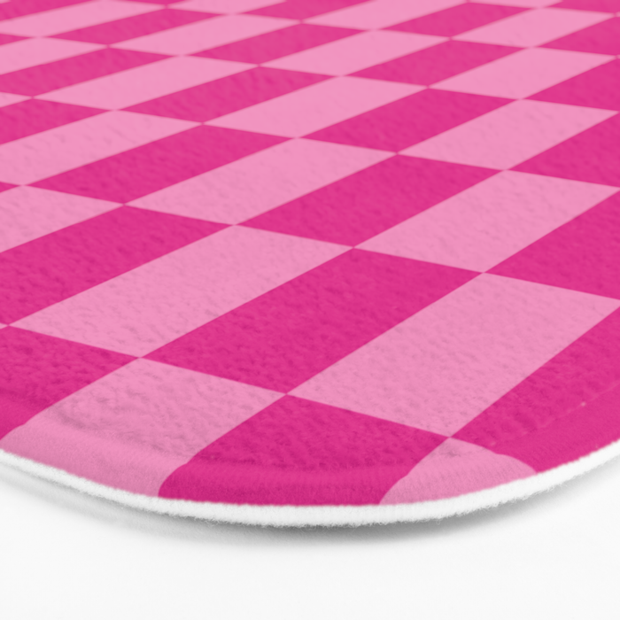 Double Pink Hot Magenta Checkered Pattern Bath Mat Gallery Image 3