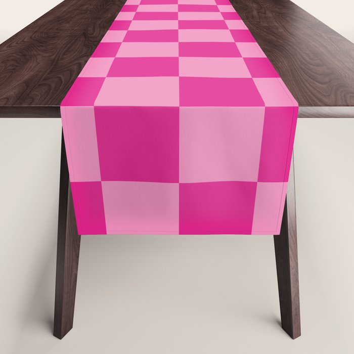 Double Pink Hot Magenta Checkered Pattern Table Runner Gallery Image 1