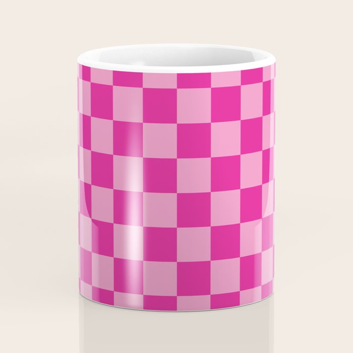 Double Pink Hot Magenta Checkered Pattern Coffee Mug Gallery Image 4