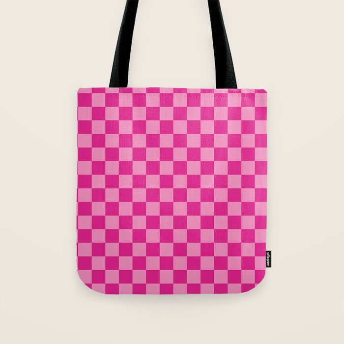 Double Pink Hot Magenta Checkered Pattern Tote Bag Gallery Image 1