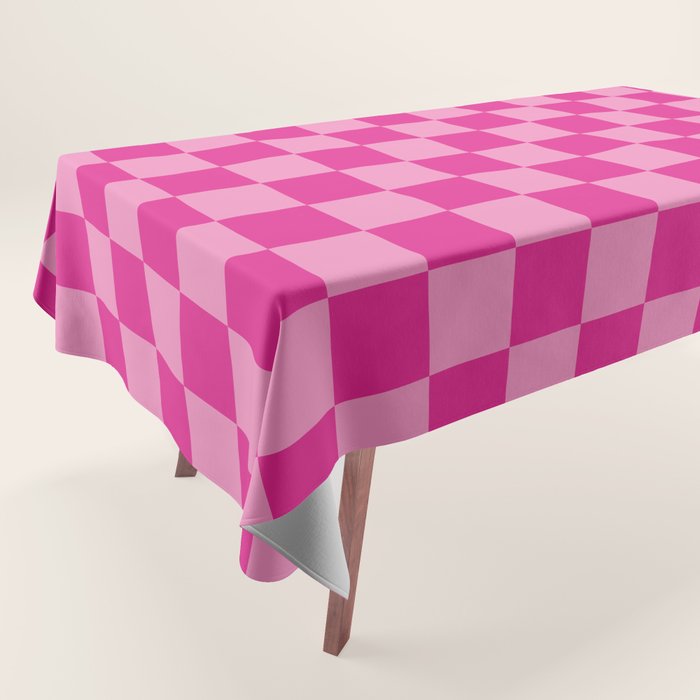 Double Pink Hot Magenta Checkered Pattern Tablecloth Gallery Image 1
