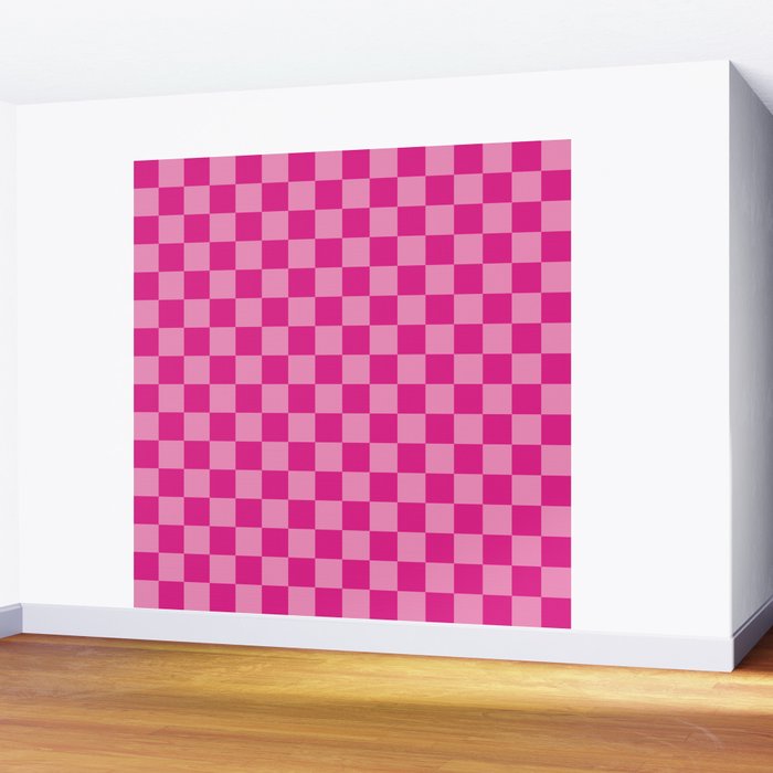Double Pink Hot Magenta Checkered Pattern Wall Mural Gallery Image 2