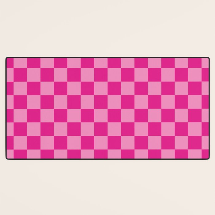 Double Pink Hot Magenta Checkered Pattern Desk Mat Gallery Image 3