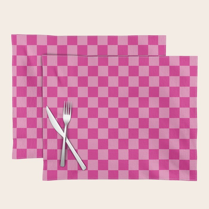 Double Pink Hot Magenta Checkered Pattern Placemat Gallery Image 1
