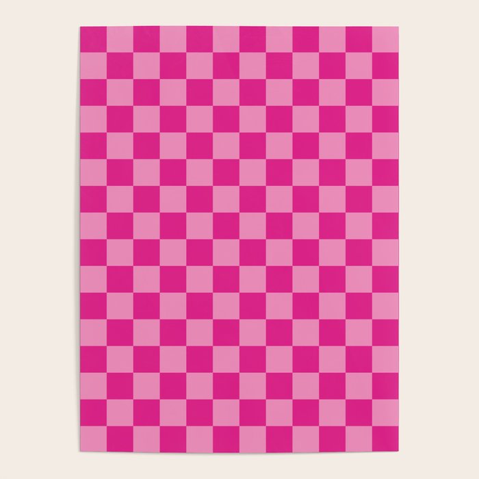 Double Pink Hot Magenta Checkered Pattern Poster Gallery Image 1