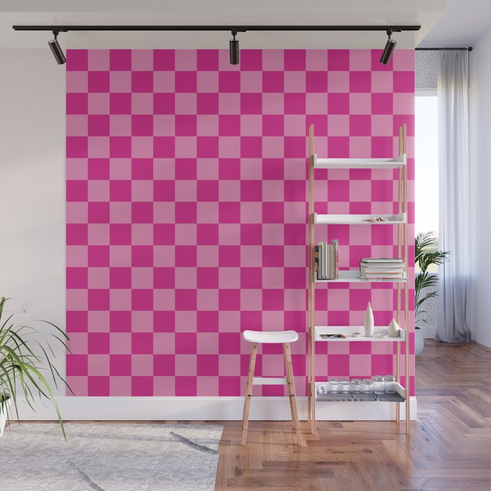 Double Pink Hot Magenta Checkered Pattern Wall Mural Gallery Image 1