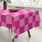 Double Pink Hot Magenta Checkered Pattern Tablecloth Gallery Image 3