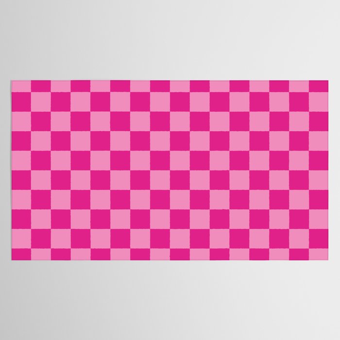 Double Pink Hot Magenta Checkered Pattern Tablecloth Gallery Image 2