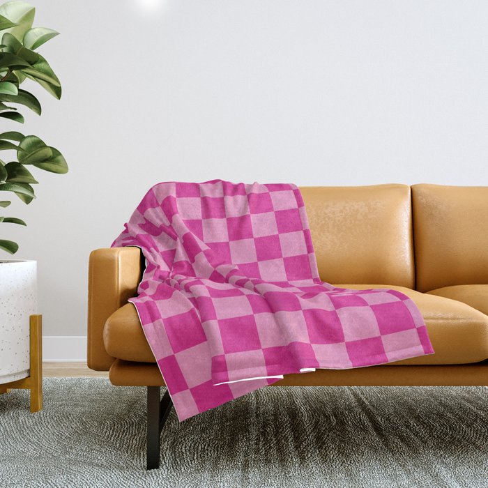 Double Pink Hot Magenta Checkered Pattern Throw Blanket Gallery Image 1