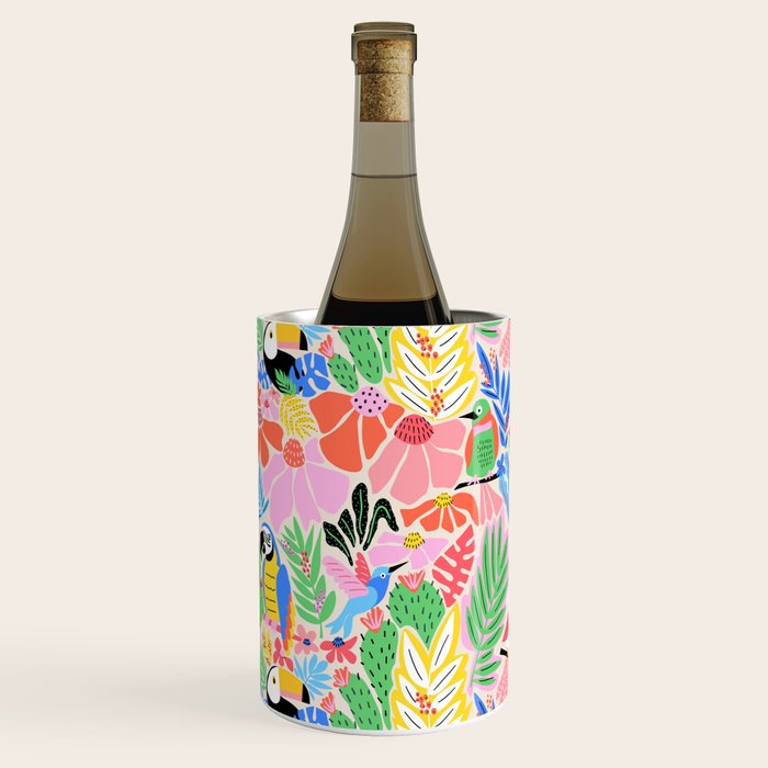 Joyful Jungle Exotic Birds Colorful Pattern Wine Chiller Gallery Image 2