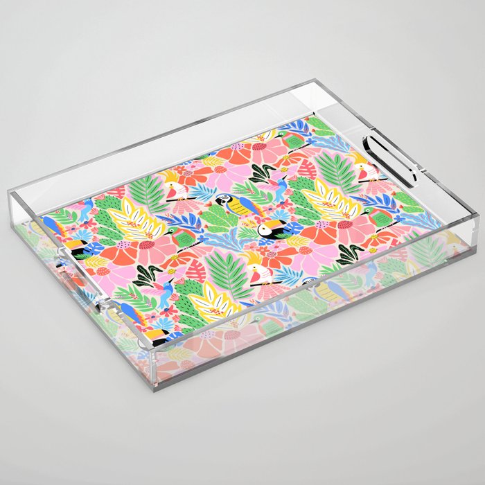 Joyful Jungle Exotic Birds Colorful Pattern Acrylic Tray Gallery Image 1