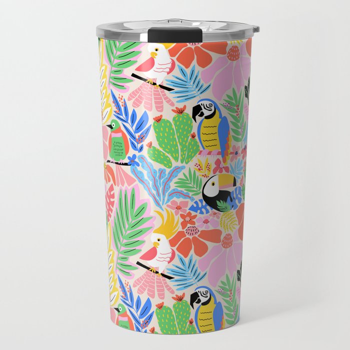 Joyful Jungle Exotic Birds Colorful Pattern Travel Mug Gallery Image 1