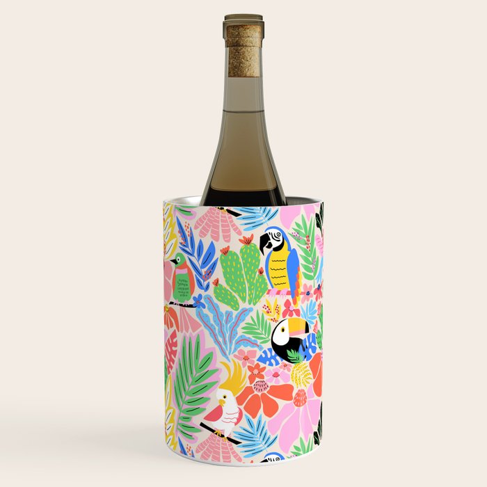 Joyful Jungle Exotic Birds Colorful Pattern Wine Chiller Gallery Image 1