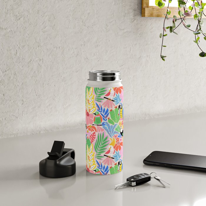 Joyful Jungle Exotic Birds Colorful Pattern Water Bottle Gallery Image 4