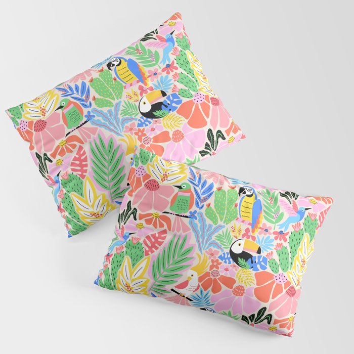 Joyful Jungle Exotic Birds Colorful Pattern Pillow Sham Gallery Image 3