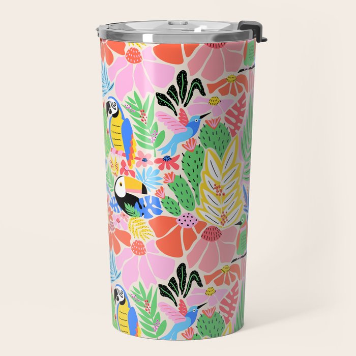 Joyful Jungle Exotic Birds Colorful Pattern Travel Mug Gallery Image 2