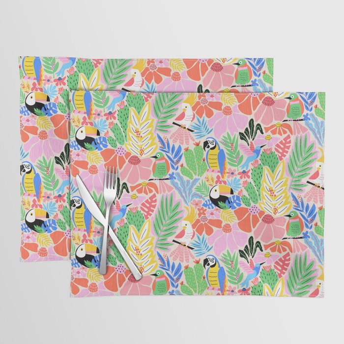 Joyful Jungle Exotic Birds Colorful Pattern Placemat Gallery Image 1