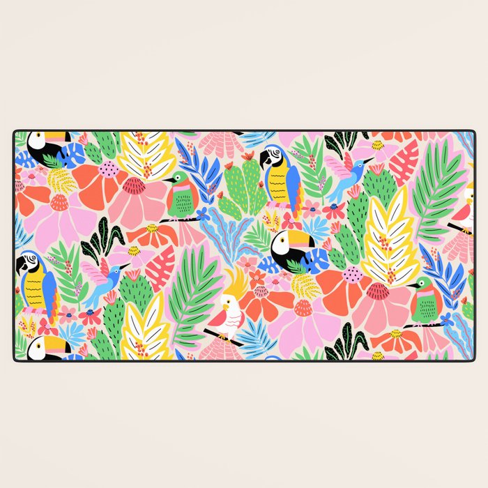 Joyful Jungle Exotic Birds Colorful Pattern Desk Mat Gallery Image 3