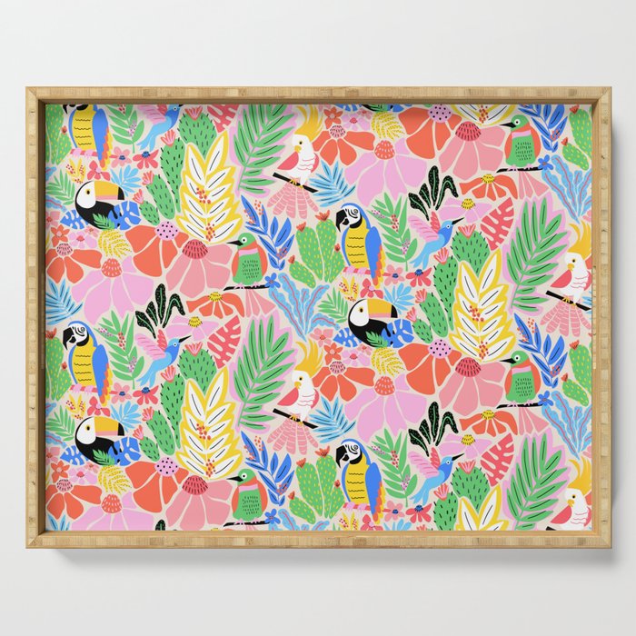 Joyful Jungle Exotic Birds Colorful Pattern Serving Tray Gallery Image 1