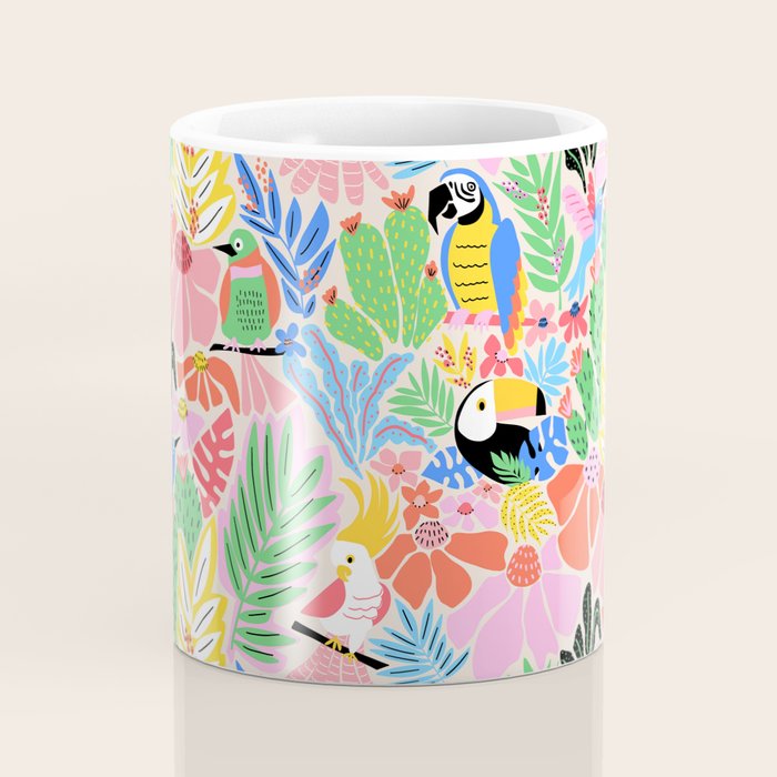 Joyful Jungle Exotic Birds Colorful Pattern Coffee Mug Gallery Image 4