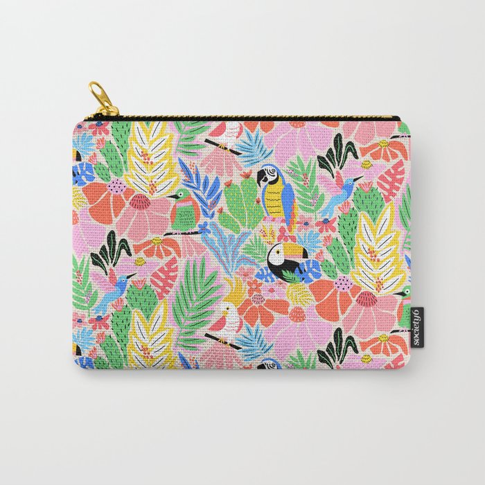 Joyful Jungle Exotic Birds Colorful Pattern Carry All Pouch Gallery Image 1