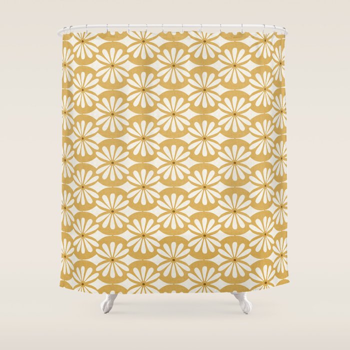 Solstice Boho Geometric Goldenrod Shower Curtain Gallery Image 1