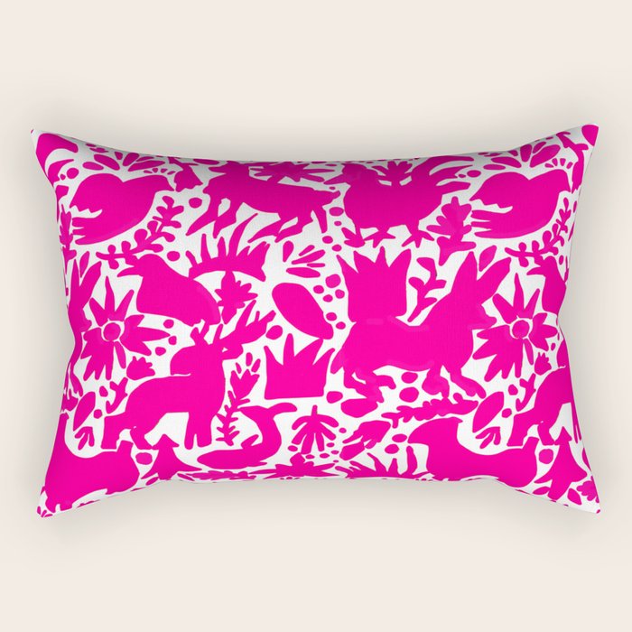 Hot Pink Otomi Bright Pattern Rectangular Pillow Gallery Image 2