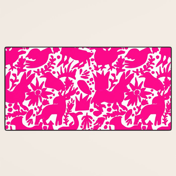 Hot Pink Otomi Bright Pattern Desk Mat Gallery Image 3