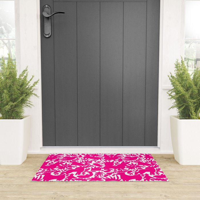 Hot Pink Otomi Bright Pattern Welcome Mat Gallery Image 3