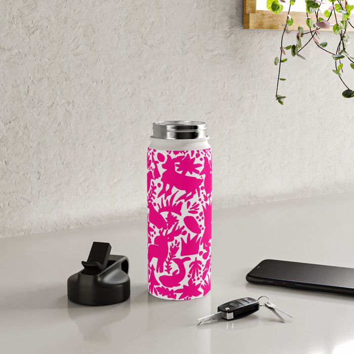Hot Pink Otomi Bright Pattern Water Bottle Gallery Image 4