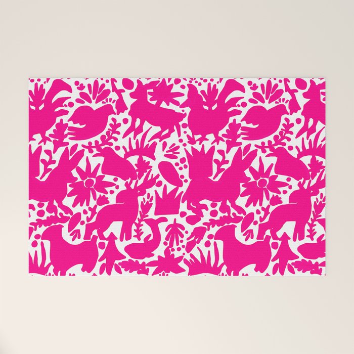 Hot Pink Otomi Bright Pattern Welcome Mat Gallery Image 1