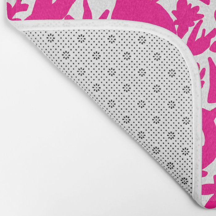 Hot Pink Otomi Bright Pattern Bath Mat Gallery Image 2