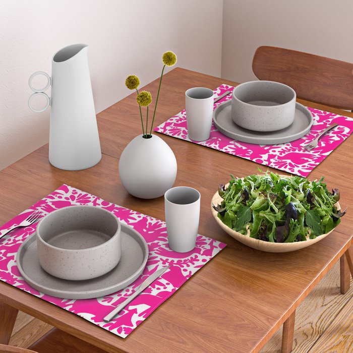 Hot Pink Otomi Bright Pattern Placemat Gallery Image 2